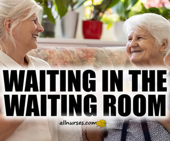 In the waiting room, waiting for discharge paperwork.