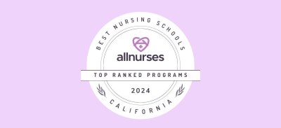 AllNurses logo with added text reading Best Nursing Schools in California